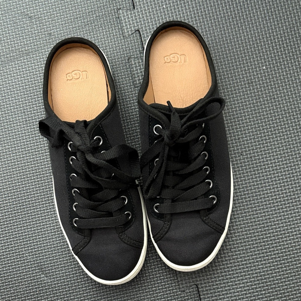 UGG Women’s Black Canvas Lace-Up Sneakers with Tan Insole